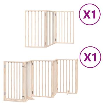 Foldable Dog Gate with Door - 9 Panels, 450 cm Poplar Wood