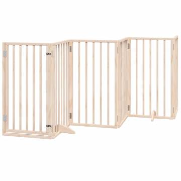 Foldable Dog Gate with Door - 9 Panels, 450 cm Poplar Wood