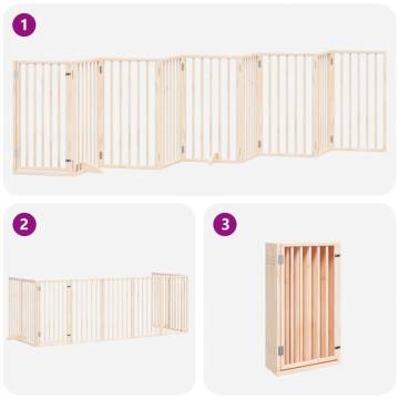 Foldable Dog Gate with Door - 9 Panels, 450 cm Poplar Wood