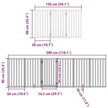 Foldable Dog Gate with Door - 9 Panels, 450 cm Poplar Wood