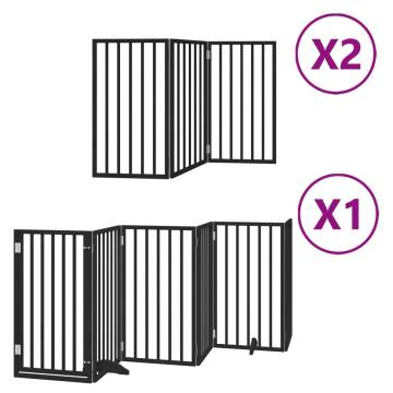 Foldable Dog Gate with Door - 12 Panels Black 600 cm