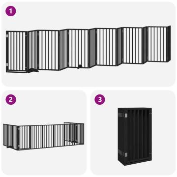 Foldable Dog Gate with Door - 12 Panels Black 600 cm