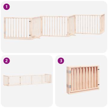 Dog Gate with Door - Foldable 6 Panels, 480 cm Poplar Wood