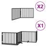 Foldable Dog Gate with Door - 640 cm Black Poplar Wood