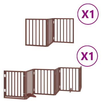 Dog Gate with Door - Foldable 9 Panels, Brown Poplar Wood