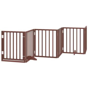 Dog Gate with Door - Foldable 9 Panels, Brown Poplar Wood