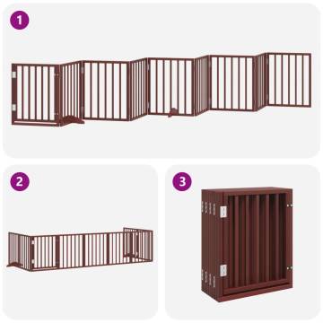 Dog Gate with Door - Foldable 9 Panels, Brown Poplar Wood