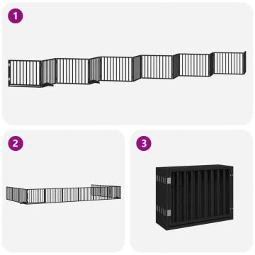 Dog Gate with Door - Foldable 12 Panels Black 960 cm