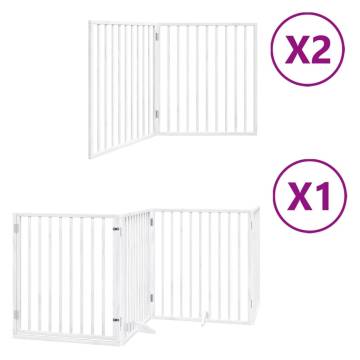 Dog Gate with Door - 8 Foldable Panels, White Poplar Wood