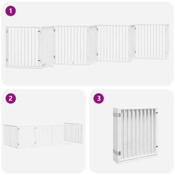 Dog Gate with Door - 8 Foldable Panels, White Poplar Wood