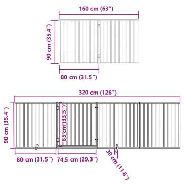 Dog Gate with Door - 8 Foldable Panels, White Poplar Wood