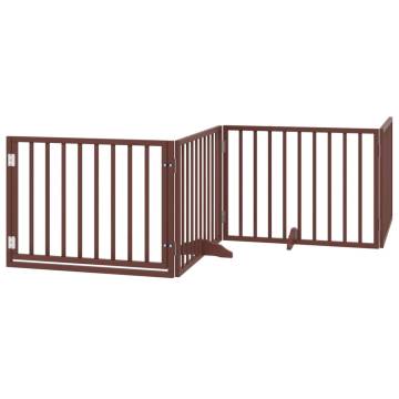 Foldable 10-Panel Dog Gate with Door - Brown Poplar Wood