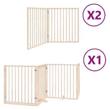 Dog Gate with Door - Foldable 8 Panels - 640 cm - Poplar Wood