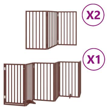 Foldable Dog Gate with Door - 600 cm Poplar Wood - Brown