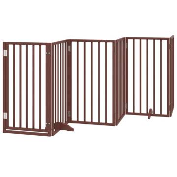 Foldable Dog Gate with Door - 600 cm Poplar Wood - Brown