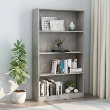 4-Tier Book Cabinet in Concrete Grey - Stylish & Practical