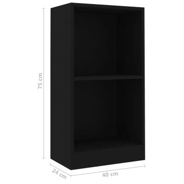 Compact Black Bookshelf 40x24x75 cm - Durable Engineered Wood