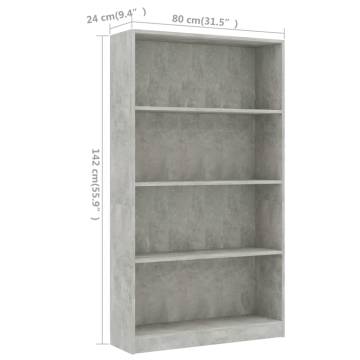 4-Tier Book Cabinet in Concrete Grey - Stylish & Practical