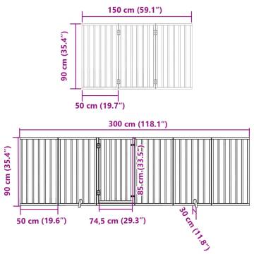 Foldable Dog Gate with Door - 450 cm Poplar Wood - Black