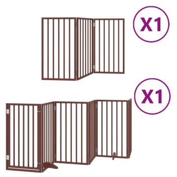 Foldable Dog Gate with Door - 9 Panels, 450 cm Brown Wood