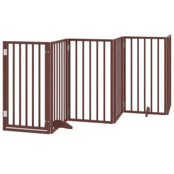 Foldable Dog Gate with Door - 9 Panels, 450 cm Brown Wood