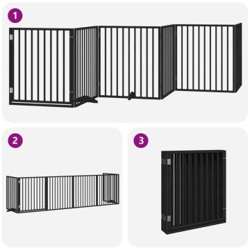 Foldable Dog Gate with Door - 6 Panels, Black, 480cm