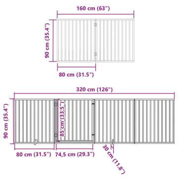 Foldable Dog Gate with Door - 6 Panels, Black, 480cm