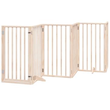 Dog Gate with Door - Foldable 12 Panels 600 cm Poplar Wood