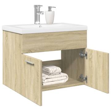 Stylish Bathroom Sink Cabinet with Built-in Basin - Sonoma Oak