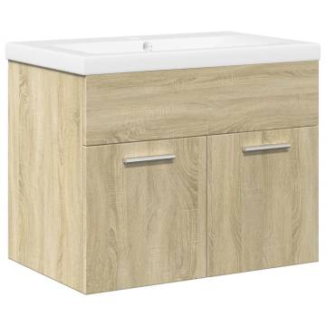 Stylish Bathroom Sink Cabinet with Built-in Basin - Sonoma Oak