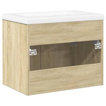 Stylish Bathroom Sink Cabinet with Built-in Basin - Sonoma Oak