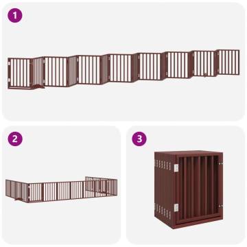 Foldable Dog Gate with Door - 15 Panels Brown 750 cm