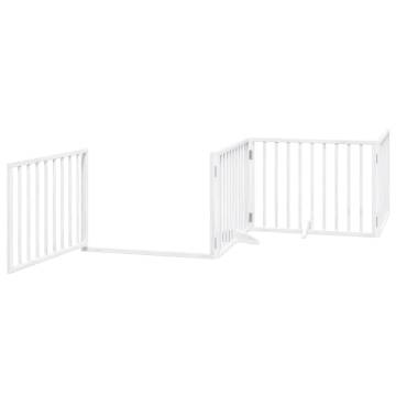 Foldable Dog Gate with Door - White Poplar Wood, 480 cm