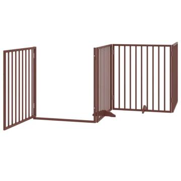 Foldable Dog Gate with Door - 8 Panels Brown 640cm Poplar Wood