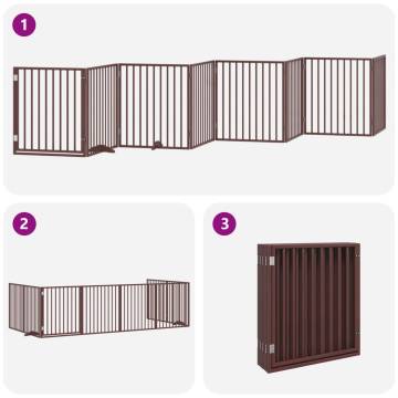 Foldable Dog Gate with Door - 8 Panels Brown 640cm Poplar Wood