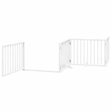 Foldable Dog Gate with Door - 10 Panels White Poplar Wood