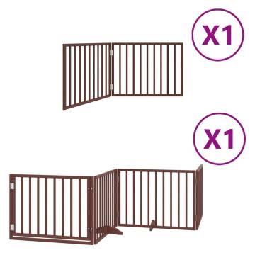 Dog Gate with Door - Foldable 6 Panels Brown Poplar Wood