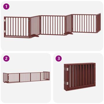 Dog Gate with Door - Foldable 6 Panels Brown Poplar Wood