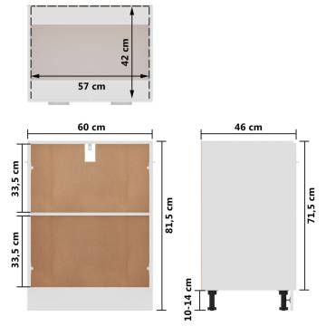 Bottom Cabinet White 60x46x81.5 cm | Engineered Wood Storage