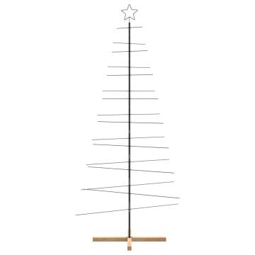 Stylish Metal Christmas Tree with Wooden Base - 210 cm Black