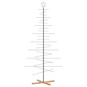 Stylish Metal Christmas Tree with Wooden Base - 210 cm Black