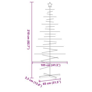 Stylish Metal Christmas Tree with Wooden Base - 210 cm Black