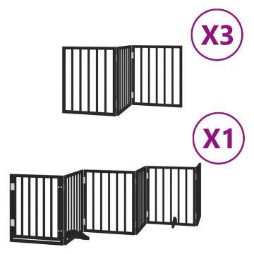 Foldable Dog Gate with Door | 15 Panels Black Poplar Wood