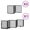 Foldable Dog Gate with Door | 15 Panels Black Poplar Wood