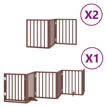 Foldable Dog Gate with Door - 12 Panels Brown - 600 cm