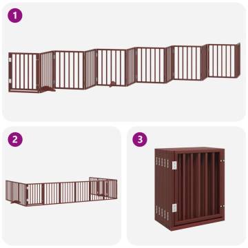 Foldable Dog Gate with Door - 12 Panels Brown - 600 cm