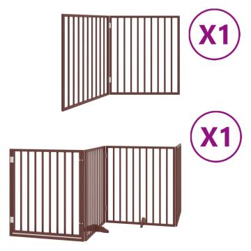 Foldable Dog Gate with Door - 6 Panel Brown Poplar Wood - 480 cm