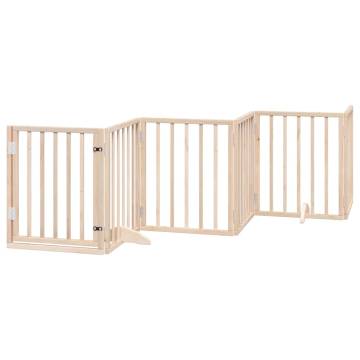 Foldable Dog Gate with Door - 9 Panels, 450 cm Poplar Wood