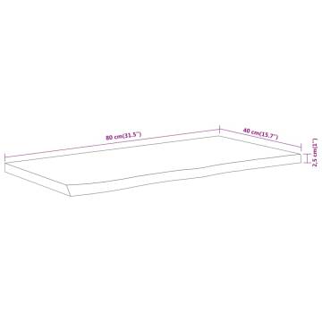 Solid Wood Acacia Live Edge Table Top - 80x40x2.5 cm