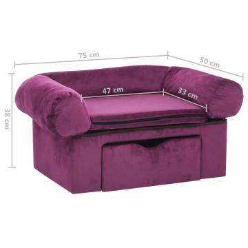 Cozy Dog Sofa with Drawer - Burgundy Plush 75x50x38 cm